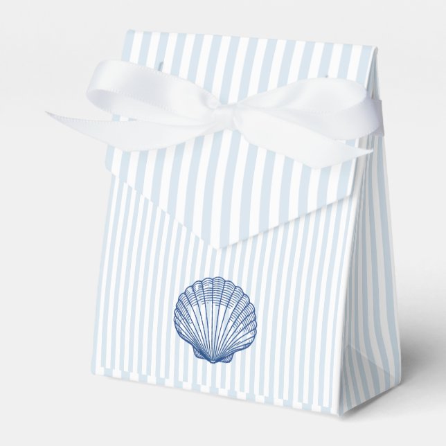 Seashell Clamshell Blue Stripe Preppy Favor Box (Front Side)