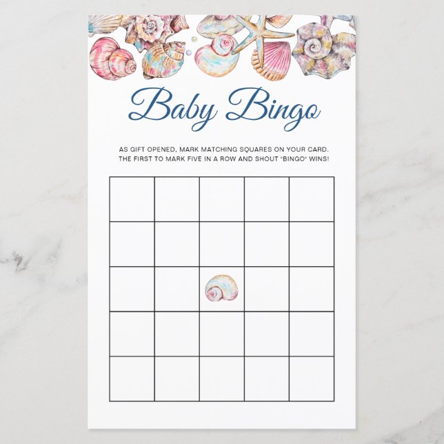 Seashell Coastal Baby Bingo Game (Front)