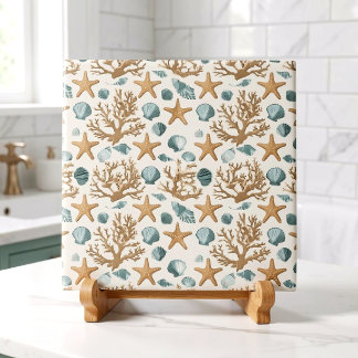 Seashell Coastal Beach Bathroom Decor Design 394 Tile