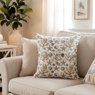 Seashell Coastal Beach Decor Design 394 Throw Pillow