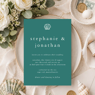 Seashell Coastal Beach Ocean Teal Minimal Wedding  Invitation