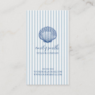 Seashell Coastal Blue Stripe Business Card