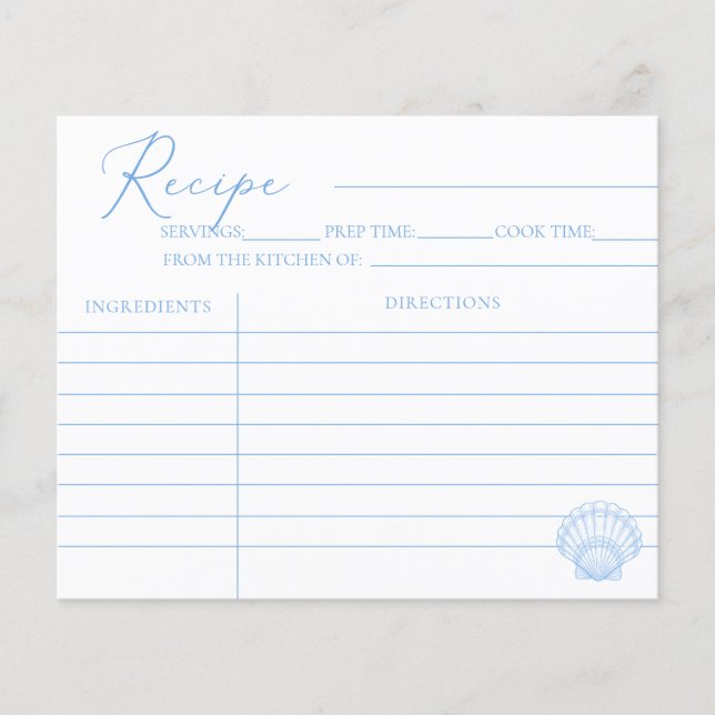 Seashell Coastal Bridal Shower Recipe Cards (Front)