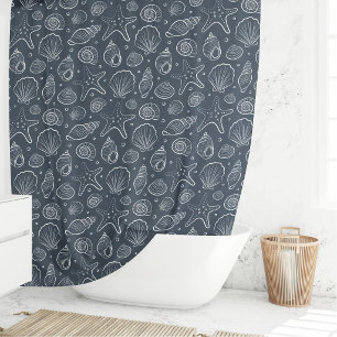 Seashell Coastal Nautical Boho Beach Dark Blue