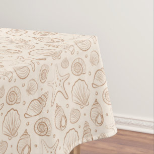 Seashell Coastal Nautical Boho Beach Neutral Cream Tablecloth