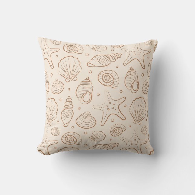Seashell Coastal Nautical Boho Beach Neutral Cream Throw Pillow (Front)