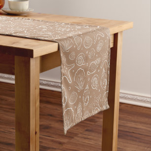 Seashell Coastal Nautical Boho Beach Neutral Tan Short Table Runner
