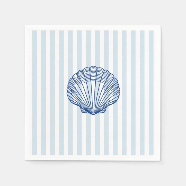 Seashell Coastal Painting Nautical Stripe  Napkin (Front)