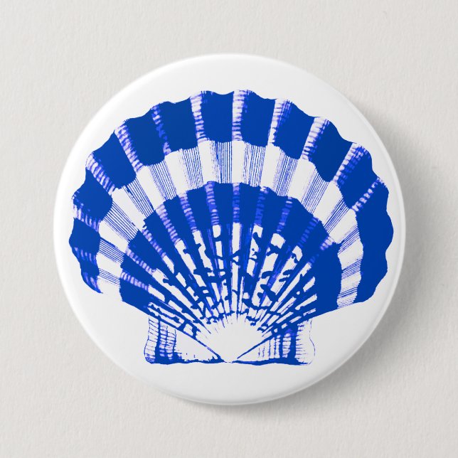 Seashell - cobalt blue and white 3 inch round button (Front)
