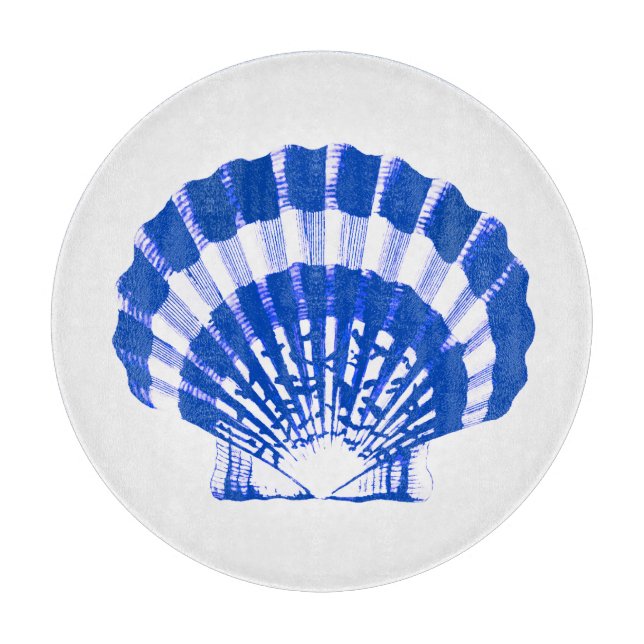Seashell - cobalt blue and white cutting board (Front)