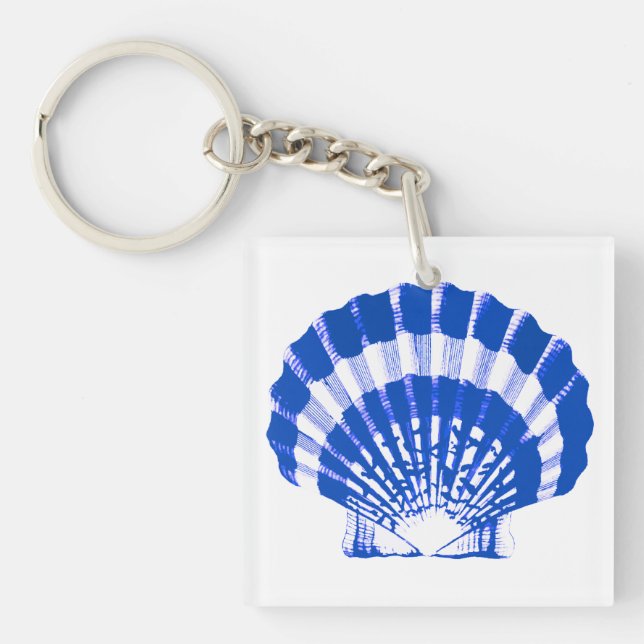 Seashell - cobalt blue and white keychain (Front)