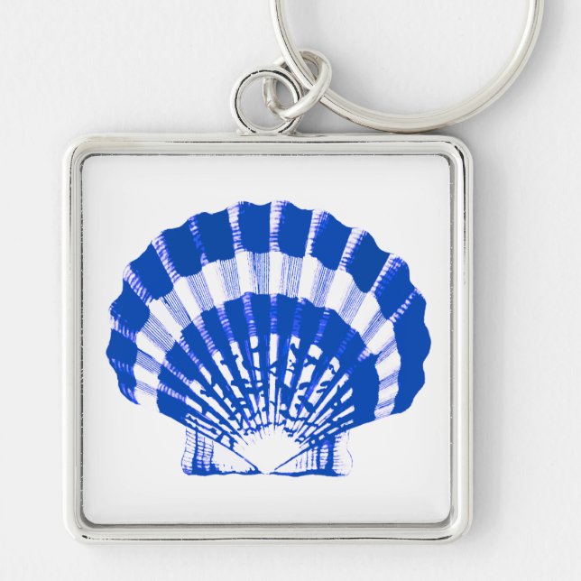 Seashell - cobalt blue and white keychain (Front)