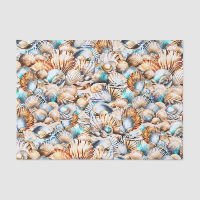 Seashell collage tropical iridescent nautical chic tissue paper (Front)