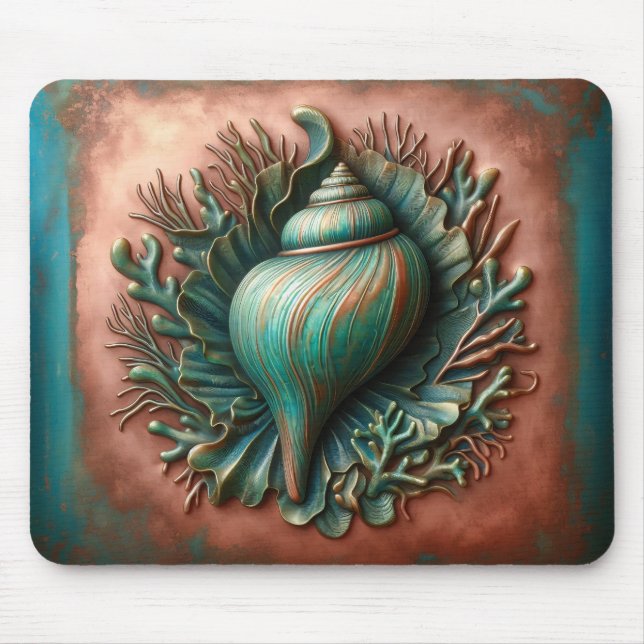 Seashell Copper and Patina Beach House Mouse Pad (Front)