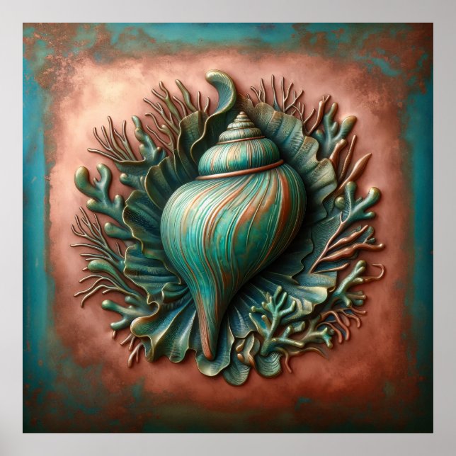 Seashell Copper and Patina Beach House Poster (Front)