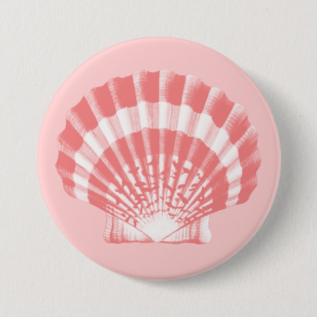 Seashell - coral pink and white 3 inch round button (Front)