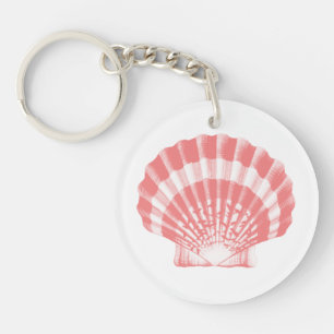 Seashell - coral pink and white keychain