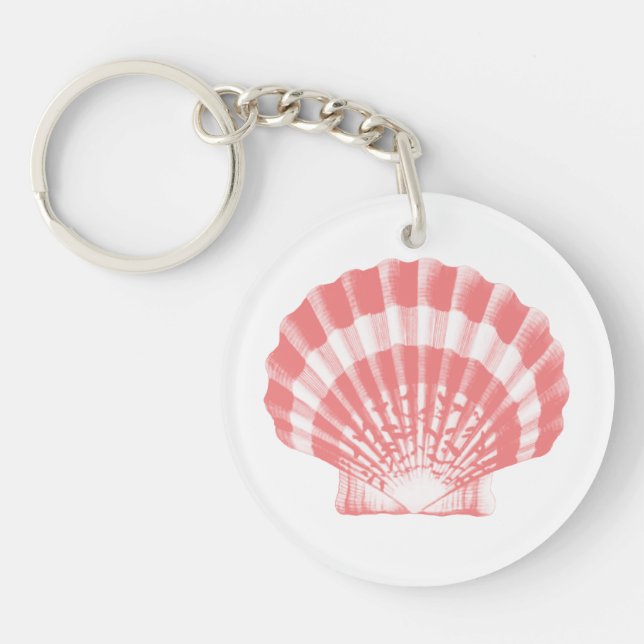 Seashell - coral pink and white keychain (Front)