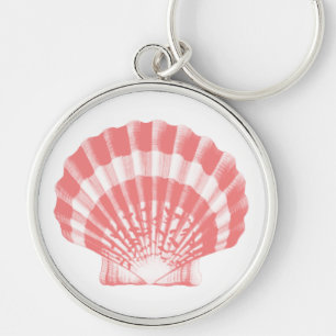 Seashell - coral pink and white keychain
