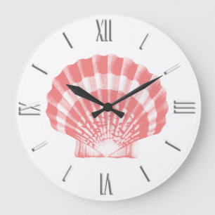 Seashell - coral pink and white large clock