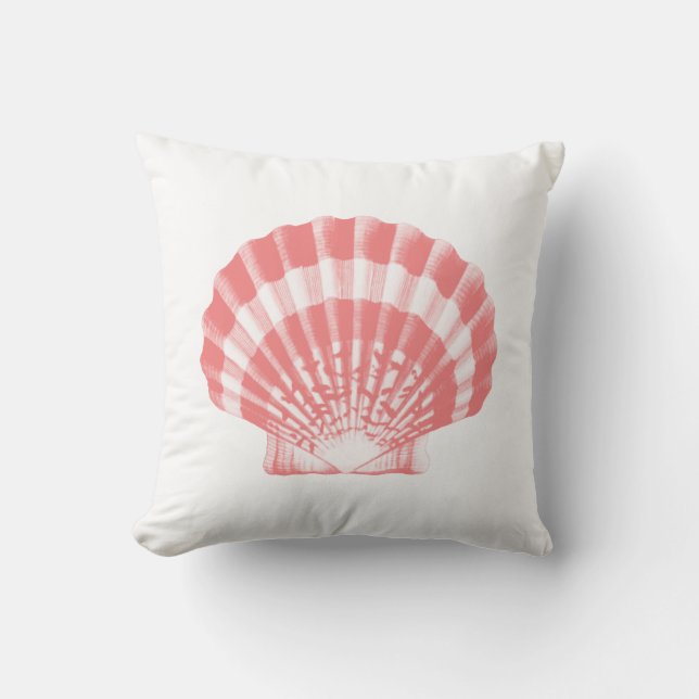 Seashell - coral pink and white throw pillow (Front)