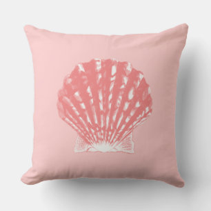 Seashell - coral pink and white throw pillow