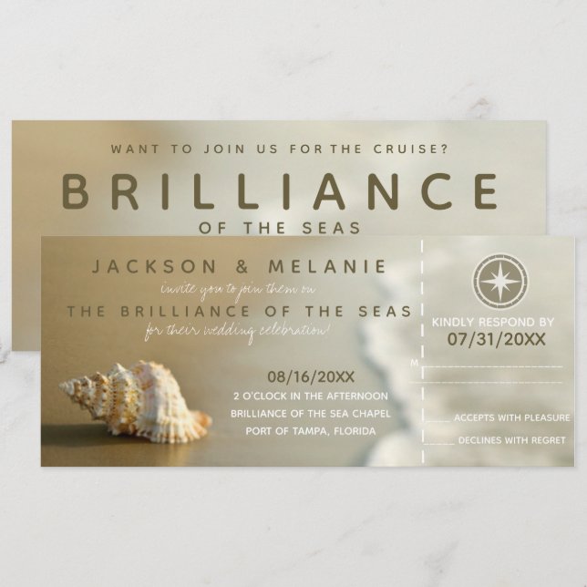 Seashell Cruise Ship Boarding Pass Wedding RSVP Invitation (Front/Back)