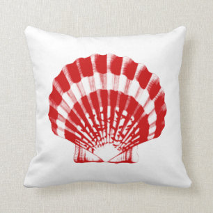 Seashell - deep red and white throw pillow