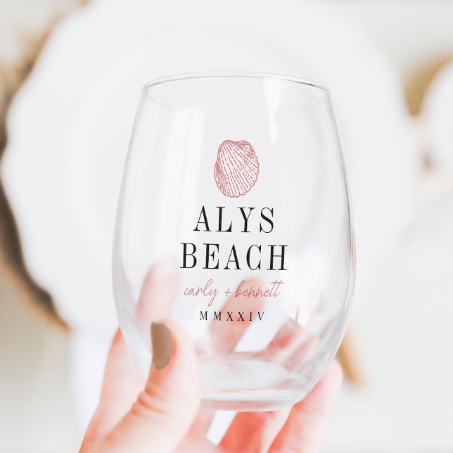 Seashell Destination Wedding Favour Stemless Wine Glass (Creator Uploaded)