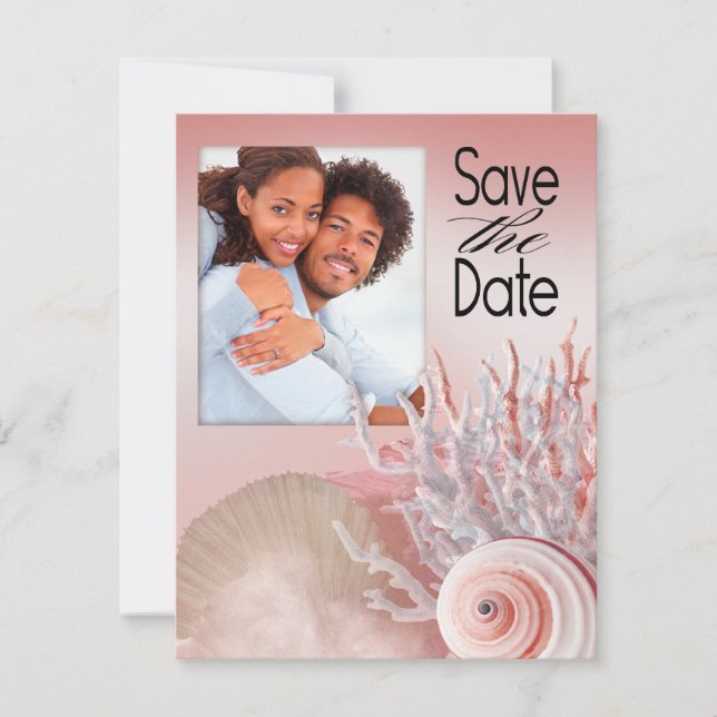 Seashell Dreams Beach Save the Date pink (Front)