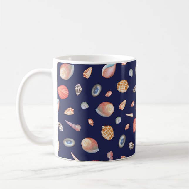 Seashell Elegance: Summer Blue Pattern. Coffee Mug (Left)