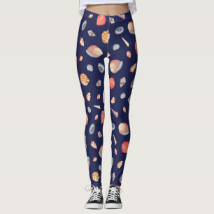 Seashell Elegance: Summer Blue Pattern. Leggings