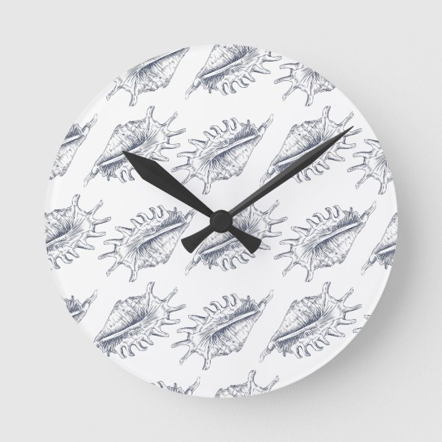 Seashell elegant seamless pattern throw pillow round clock (Front)