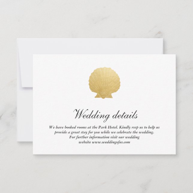 Seashell Faux Gold Foil | Ocean Wedding Details Invitation (Front)