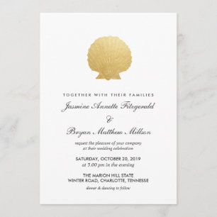 Seashell Faux Gold Foil   Ocean Wedding Invitation