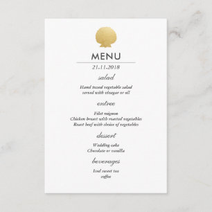 Seashell Faux Gold Foil   Ocean Wedding Menu Invitation