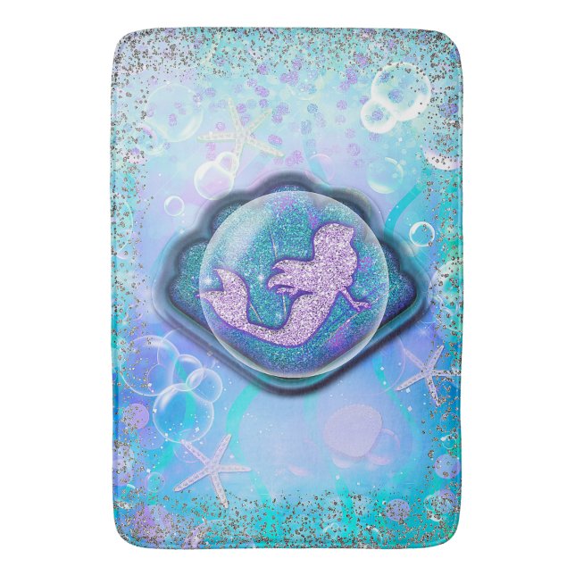 Seashell Fit for a Mermaid Glitter Girls Magical Bath Mat (Front Vertical)