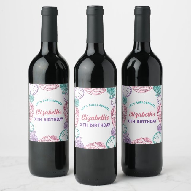 Seashell Girls Birthday Wine Label (Bottles)
