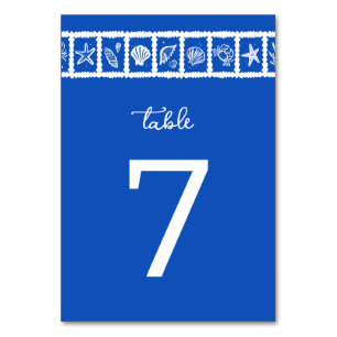 Seashell Grid Beach Wedding Blue White CUSTOM  Table Number