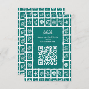 Seashell Grid Beach Wedding CUSTOM QR Code Enclosure Card