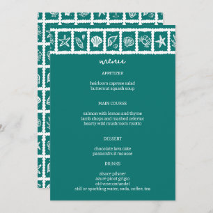 Seashell Grid Beach Wedding Green White CUSTOM Menu