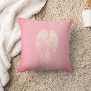 Seashell Heart Angel Wings- Pink Cloud Throw Pillow