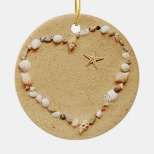 Seashell Heart with Starfish Ceramic Ornament