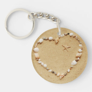 Seashell Heart with Starfish Keychain