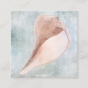 Seashell in Cream and Coastal Blue Pastel Painting Square Business Card