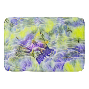 Seashell in sea blue purple watercolor painting bath mat