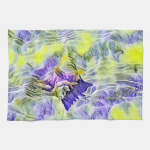 Seashell in sea blue purple watercolor painting kitchen towel