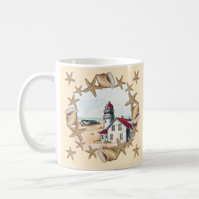 Seashell Lighthouse Coffee Mug (Left)