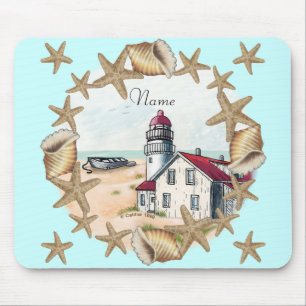 Seashell Lighthouse Mouse Pad