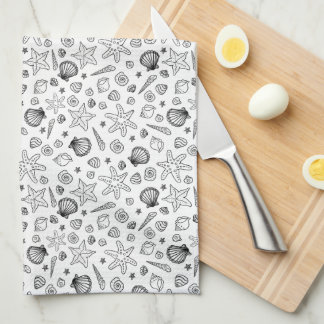 Seashell monochrome tea towel